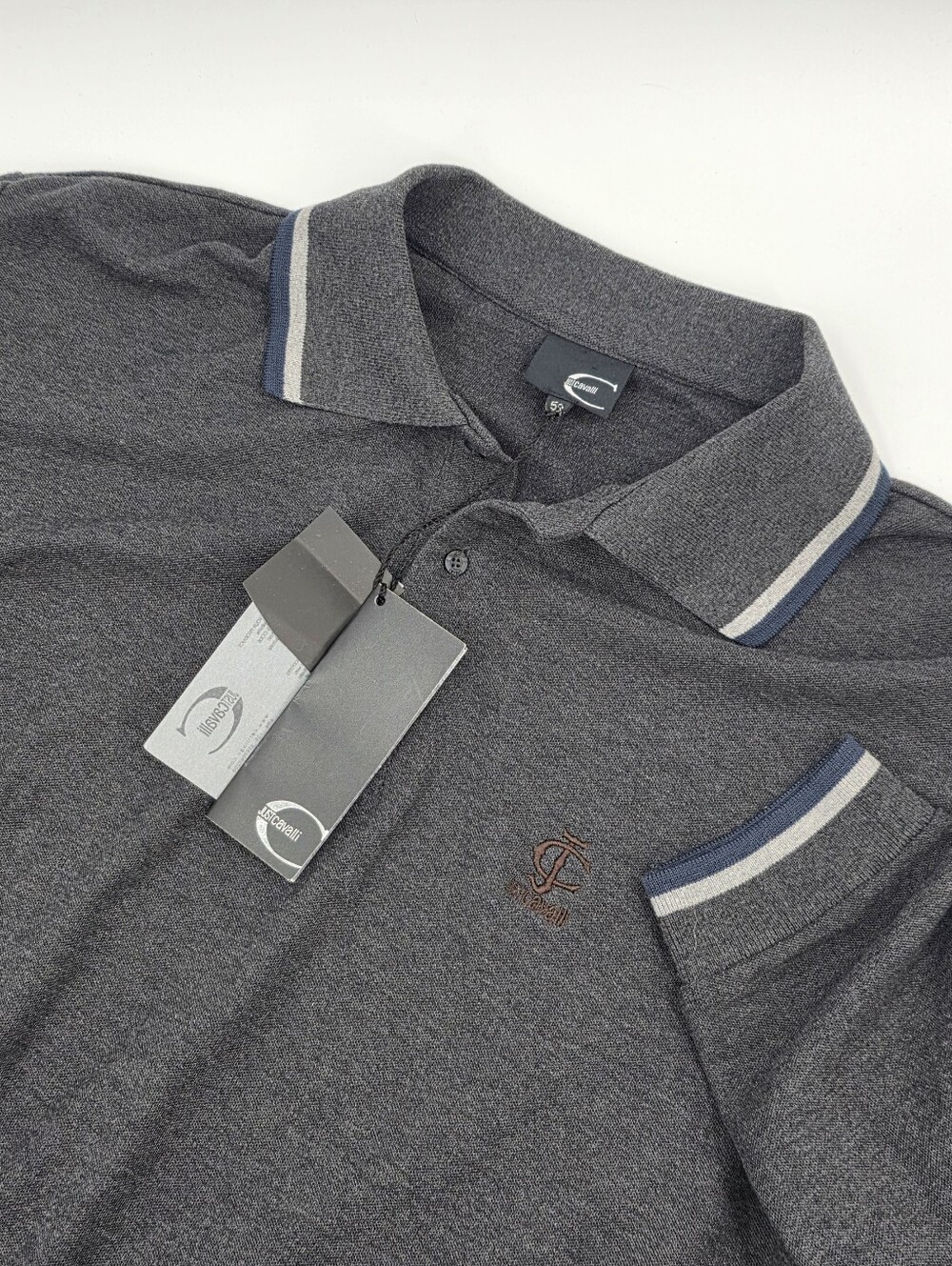 NEW Just Cavalli Gray Long Sleeve Polo Shirt Logo Men's Size 56